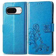 Custodia Portafoglio In Pelle Fiori Cover con Supporto per Google Pixel 8 5G Blu