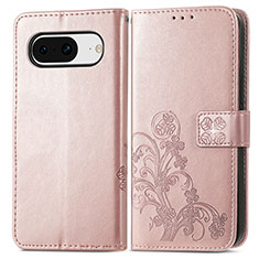 Custodia Portafoglio In Pelle Fiori Cover con Supporto per Google Pixel 8 5G Oro Rosa