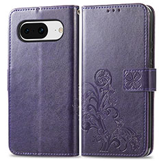 Custodia Portafoglio In Pelle Fiori Cover con Supporto per Google Pixel 8 5G Viola