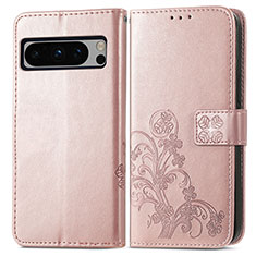 Custodia Portafoglio In Pelle Fiori Cover con Supporto per Google Pixel 8 Pro 5G Oro Rosa