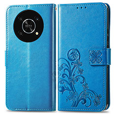 Custodia Portafoglio In Pelle Fiori Cover con Supporto per Huawei Enjoy 50 Pro Blu