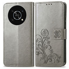 Custodia Portafoglio In Pelle Fiori Cover con Supporto per Huawei Enjoy 50 Pro Grigio