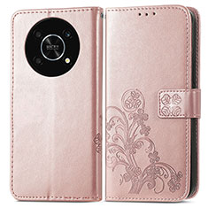 Custodia Portafoglio In Pelle Fiori Cover con Supporto per Huawei Enjoy 50 Pro Oro Rosa