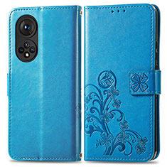 Custodia Portafoglio In Pelle Fiori Cover con Supporto per Huawei Honor 50 5G Blu