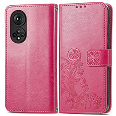 Custodia Portafoglio In Pelle Fiori Cover con Supporto per Huawei Honor 50 5G Rosa Caldo