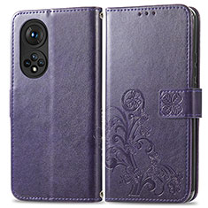 Custodia Portafoglio In Pelle Fiori Cover con Supporto per Huawei Honor 50 5G Viola