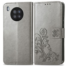 Custodia Portafoglio In Pelle Fiori Cover con Supporto per Huawei Honor 50 Lite Grigio