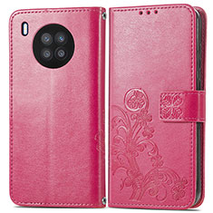 Custodia Portafoglio In Pelle Fiori Cover con Supporto per Huawei Honor 50 Lite Rosa Caldo