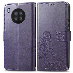 Custodia Portafoglio In Pelle Fiori Cover con Supporto per Huawei Honor 50 Lite Viola