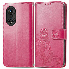 Custodia Portafoglio In Pelle Fiori Cover con Supporto per Huawei Honor 50 Pro 5G Rosa Caldo