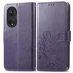 Custodia Portafoglio In Pelle Fiori Cover con Supporto per Huawei Honor 50 Pro 5G Viola