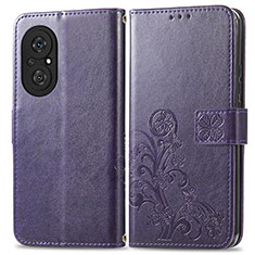 Custodia Portafoglio In Pelle Fiori Cover con Supporto per Huawei Honor 50 SE 5G Viola