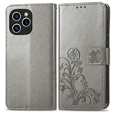 Custodia Portafoglio In Pelle Fiori Cover con Supporto per Huawei Honor 60 SE 5G Grigio