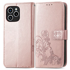 Custodia Portafoglio In Pelle Fiori Cover con Supporto per Huawei Honor 60 SE 5G Oro Rosa