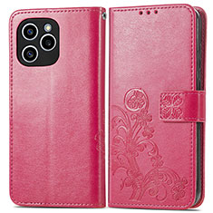 Custodia Portafoglio In Pelle Fiori Cover con Supporto per Huawei Honor 60 SE 5G Rosa Caldo