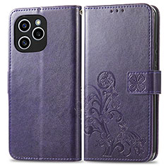 Custodia Portafoglio In Pelle Fiori Cover con Supporto per Huawei Honor 60 SE 5G Viola