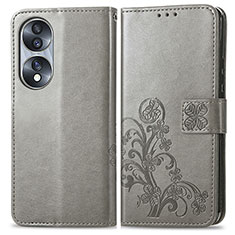 Custodia Portafoglio In Pelle Fiori Cover con Supporto per Huawei Honor 70 5G Grigio