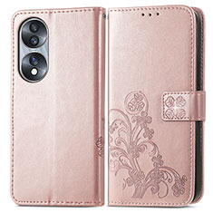 Custodia Portafoglio In Pelle Fiori Cover con Supporto per Huawei Honor 70 5G Oro Rosa