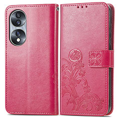 Custodia Portafoglio In Pelle Fiori Cover con Supporto per Huawei Honor 70 5G Rosa Caldo