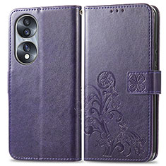 Custodia Portafoglio In Pelle Fiori Cover con Supporto per Huawei Honor 70 5G Viola