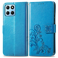 Custodia Portafoglio In Pelle Fiori Cover con Supporto per Huawei Honor 70 Lite 5G Blu