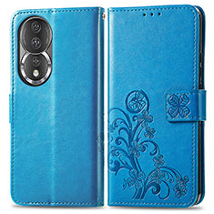 Custodia Portafoglio In Pelle Fiori Cover con Supporto per Huawei Honor 80 5G Blu