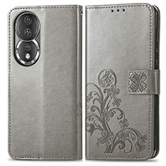 Custodia Portafoglio In Pelle Fiori Cover con Supporto per Huawei Honor 80 5G Grigio