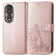 Custodia Portafoglio In Pelle Fiori Cover con Supporto per Huawei Honor 80 5G Oro Rosa