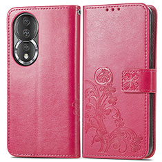 Custodia Portafoglio In Pelle Fiori Cover con Supporto per Huawei Honor 80 5G Rosa Caldo