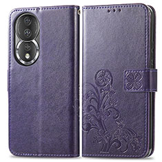 Custodia Portafoglio In Pelle Fiori Cover con Supporto per Huawei Honor 80 5G Viola