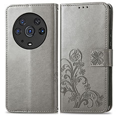 Custodia Portafoglio In Pelle Fiori Cover con Supporto per Huawei Honor Magic3 Pro 5G Grigio