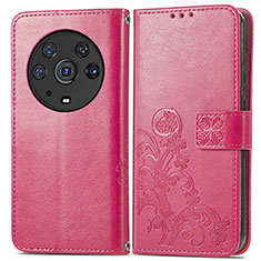 Custodia Portafoglio In Pelle Fiori Cover con Supporto per Huawei Honor Magic3 Pro 5G Rosa Caldo