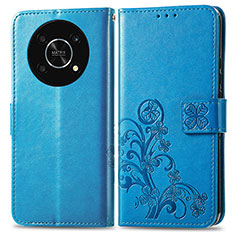 Custodia Portafoglio In Pelle Fiori Cover con Supporto per Huawei Honor Magic4 Lite 5G Blu