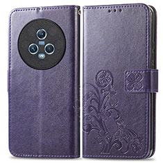 Custodia Portafoglio In Pelle Fiori Cover con Supporto per Huawei Honor Magic5 5G Viola