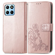 Custodia Portafoglio In Pelle Fiori Cover con Supporto per Huawei Honor X6 5G Oro Rosa