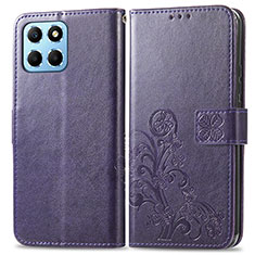 Custodia Portafoglio In Pelle Fiori Cover con Supporto per Huawei Honor X6 5G Viola