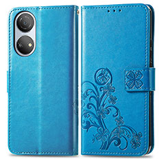 Custodia Portafoglio In Pelle Fiori Cover con Supporto per Huawei Honor X7 Blu