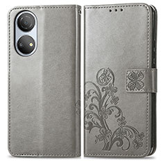 Custodia Portafoglio In Pelle Fiori Cover con Supporto per Huawei Honor X7 Grigio