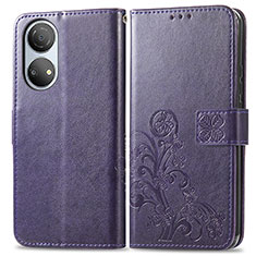 Custodia Portafoglio In Pelle Fiori Cover con Supporto per Huawei Honor X7 Viola