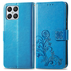 Custodia Portafoglio In Pelle Fiori Cover con Supporto per Huawei Honor X8 4G Blu