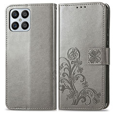 Custodia Portafoglio In Pelle Fiori Cover con Supporto per Huawei Honor X8 4G Grigio