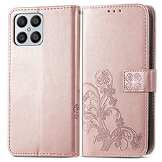 Custodia Portafoglio In Pelle Fiori Cover con Supporto per Huawei Honor X8 4G Oro Rosa