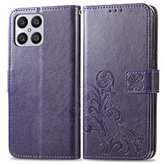 Custodia Portafoglio In Pelle Fiori Cover con Supporto per Huawei Honor X8 4G Viola