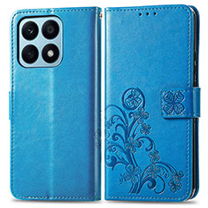 Custodia Portafoglio In Pelle Fiori Cover con Supporto per Huawei Honor X8a 4G Blu