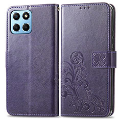 Custodia Portafoglio In Pelle Fiori Cover con Supporto per Huawei Honor X8a 5G Viola