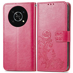 Custodia Portafoglio In Pelle Fiori Cover con Supporto per Huawei Honor X9 5G Rosa Caldo