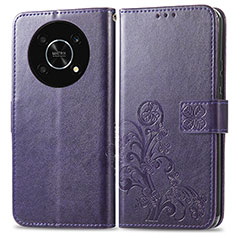 Custodia Portafoglio In Pelle Fiori Cover con Supporto per Huawei Honor X9 5G Viola