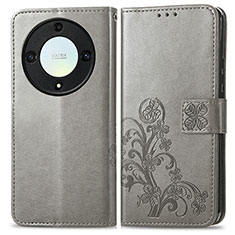 Custodia Portafoglio In Pelle Fiori Cover con Supporto per Huawei Honor X9a 5G Grigio