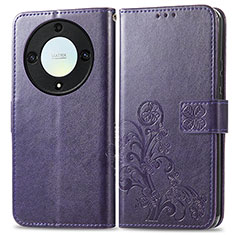 Custodia Portafoglio In Pelle Fiori Cover con Supporto per Huawei Honor X9a 5G Viola