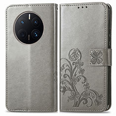 Custodia Portafoglio In Pelle Fiori Cover con Supporto per Huawei Mate 50 Pro Grigio